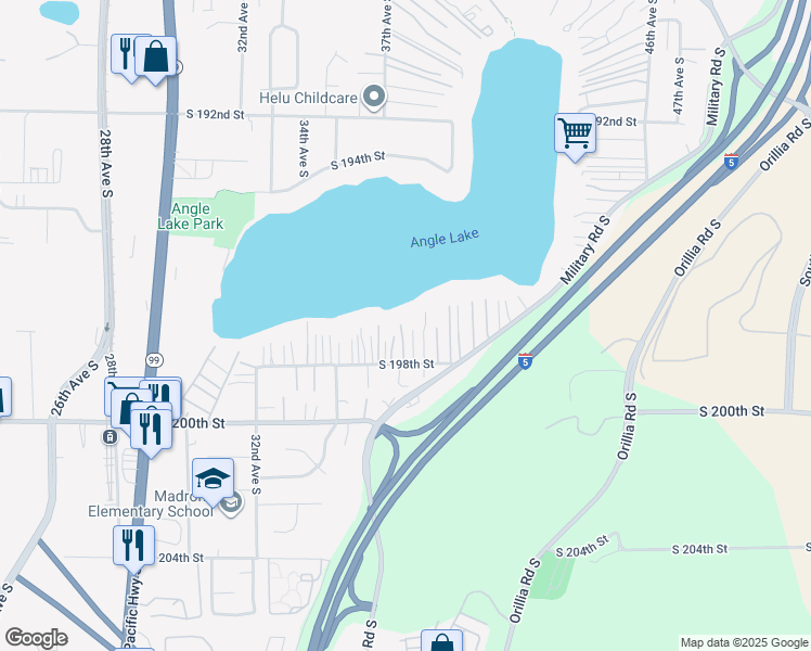 map of restaurants, bars, coffee shops, grocery stores, and more near 3722 South 198th Street in SeaTac