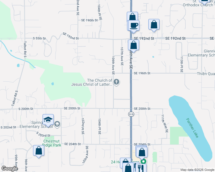 map of restaurants, bars, coffee shops, grocery stores, and more near 19632 105th Ave SE in Renton