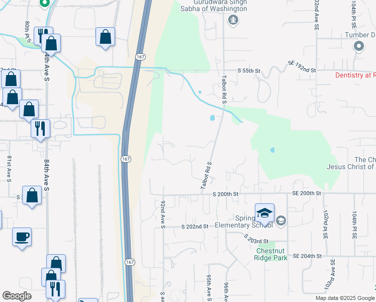 map of restaurants, bars, coffee shops, grocery stores, and more near 9419 South 196 Place in Renton