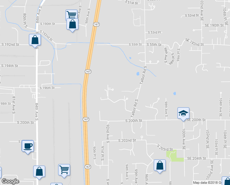 map of restaurants, bars, coffee shops, grocery stores, and more near 9221 South 197th Street in Renton