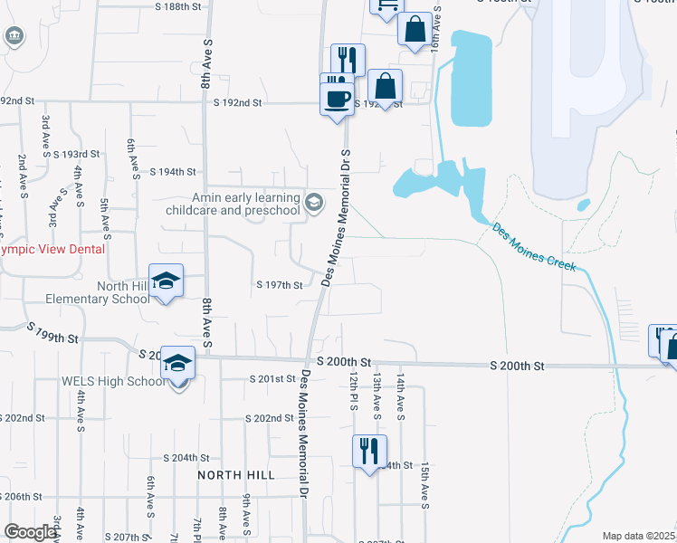 map of restaurants, bars, coffee shops, grocery stores, and more near 19616 Des Moines Memorial Drive in SeaTac