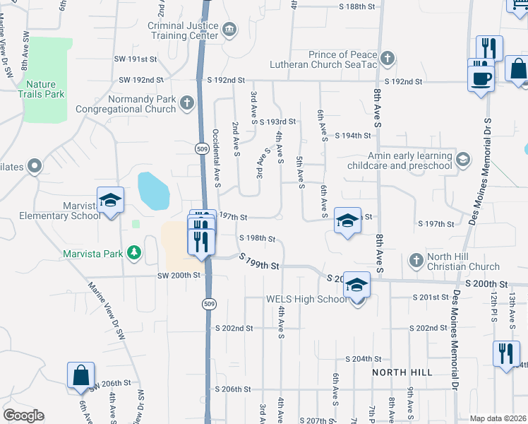 map of restaurants, bars, coffee shops, grocery stores, and more near 238 South 197th Street in Des Moines