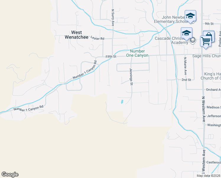 map of restaurants, bars, coffee shops, grocery stores, and more near 314 Canyon Place in Wenatchee