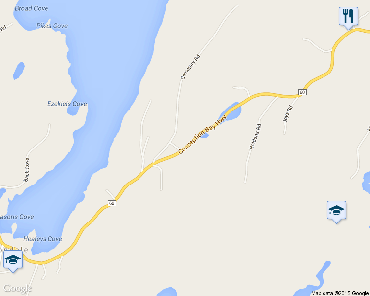 map of restaurants, bars, coffee shops, grocery stores, and more near 584 Conception Bay Highway in Harbour Main-Chapel Cove-Lakeview