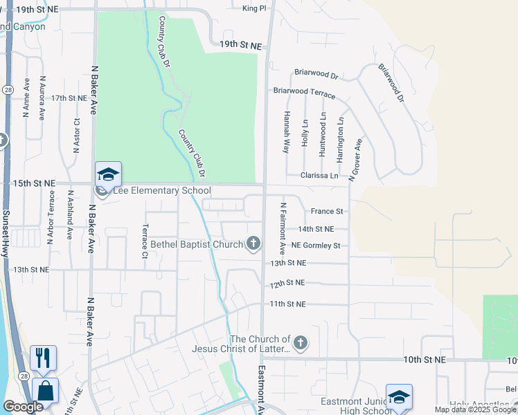 map of restaurants, bars, coffee shops, grocery stores, and more near 1490 Eastmont Avenue in East Wenatchee