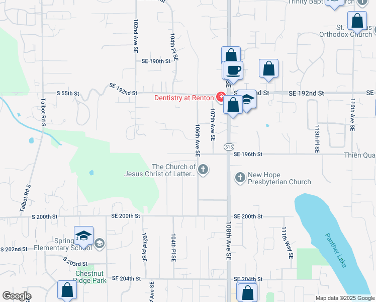 map of restaurants, bars, coffee shops, grocery stores, and more near 10440 Southeast 196th Street in Renton