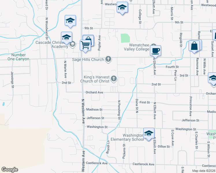 map of restaurants, bars, coffee shops, grocery stores, and more near 1649 Lexington Place in Wenatchee