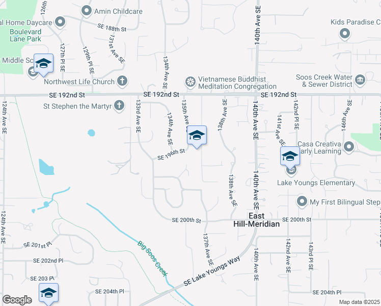 map of restaurants, bars, coffee shops, grocery stores, and more near 19532 135th Avenue Southeast in Renton