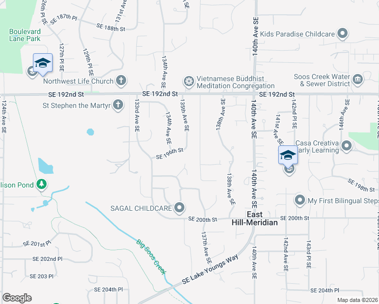 map of restaurants, bars, coffee shops, grocery stores, and more near 19532 135th Avenue Southeast in Renton