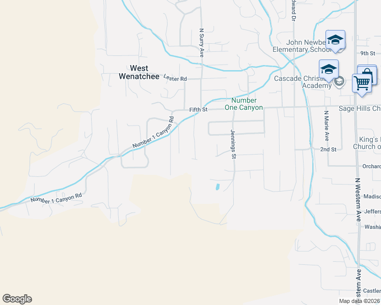 map of restaurants, bars, coffee shops, grocery stores, and more near 314 Canyon Place in Wenatchee