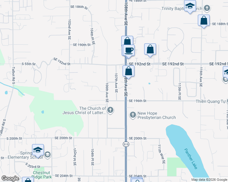 map of restaurants, bars, coffee shops, grocery stores, and more near 10610 Southeast 196th Street in Renton