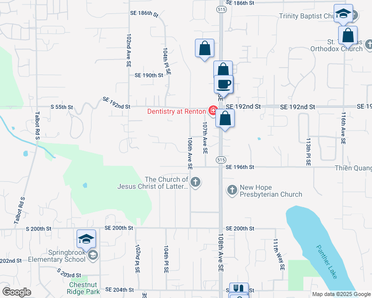 map of restaurants, bars, coffee shops, grocery stores, and more near 10440 Southeast 196th Street in Renton