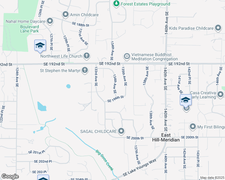 map of restaurants, bars, coffee shops, grocery stores, and more near 19513 134th Avenue Southeast in Renton