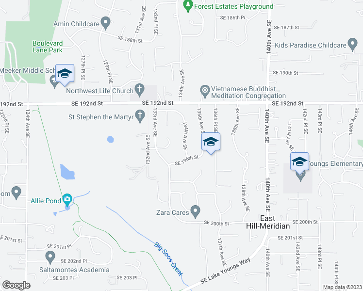 map of restaurants, bars, coffee shops, grocery stores, and more near 19513 134th Avenue Southeast in Renton
