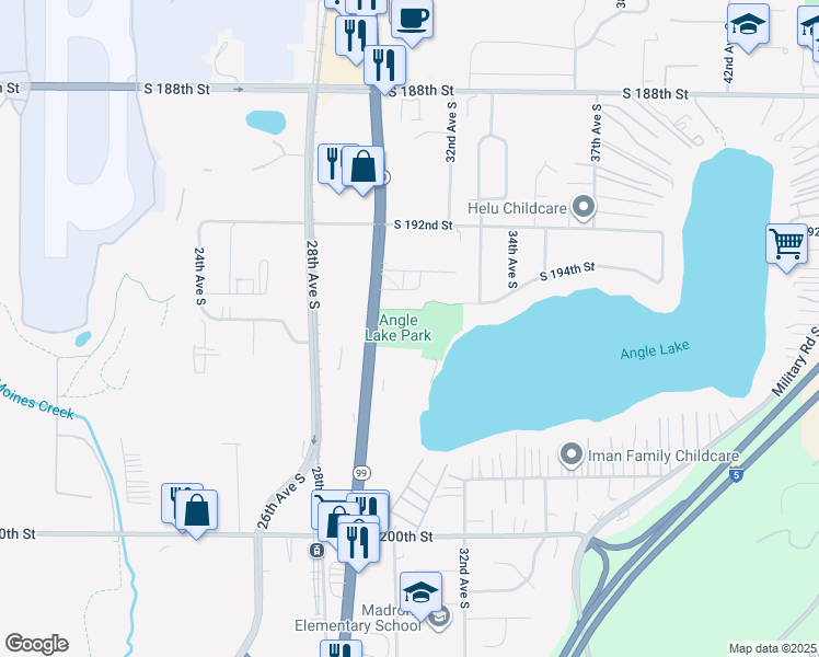 map of restaurants, bars, coffee shops, grocery stores, and more near 19408 International Boulevard in SeaTac