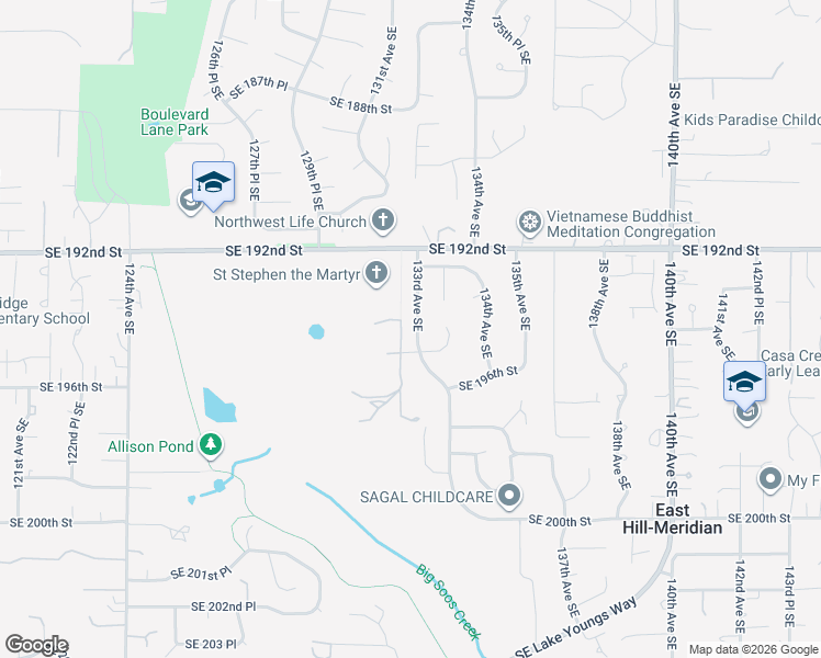 map of restaurants, bars, coffee shops, grocery stores, and more near 19406 133rd Avenue Southeast in Renton
