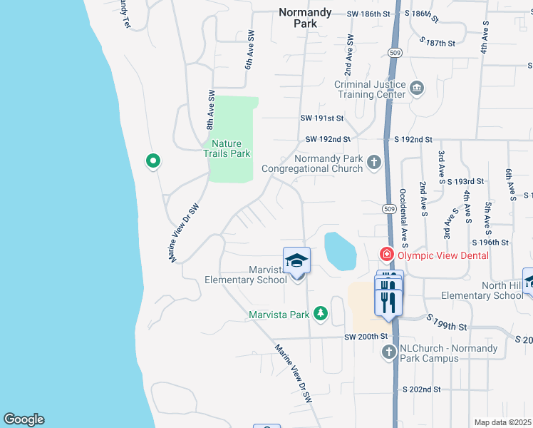 map of restaurants, bars, coffee shops, grocery stores, and more near 19412 Normandy Park Drive Southwest in Normandy Park
