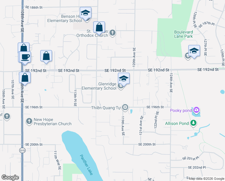 map of restaurants, bars, coffee shops, grocery stores, and more near 11725 Southeast 193rd Place in Kent