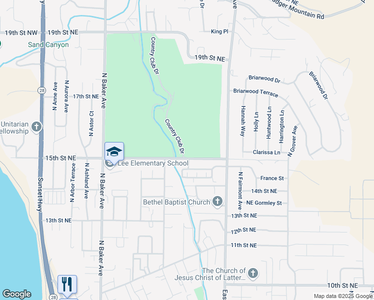 map of restaurants, bars, coffee shops, grocery stores, and more near 1507 Country Club Drive in East Wenatchee