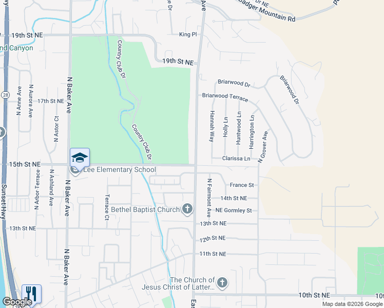 map of restaurants, bars, coffee shops, grocery stores, and more near 1510 Eastmont Avenue in East Wenatchee