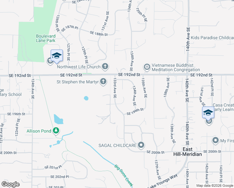 map of restaurants, bars, coffee shops, grocery stores, and more near 19406 133rd Avenue Southeast in Renton