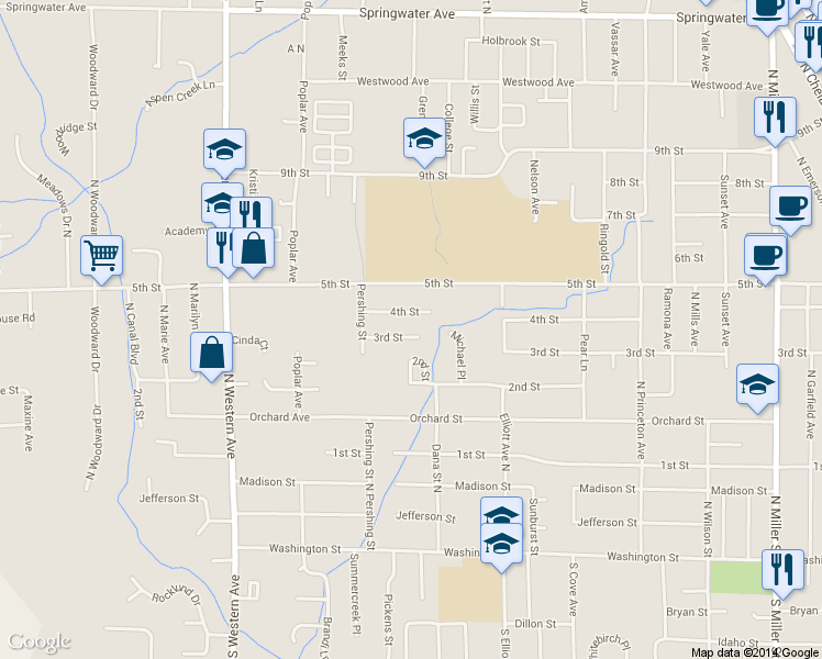 map of restaurants, bars, coffee shops, grocery stores, and more near 1514 3rd Street in Wenatchee