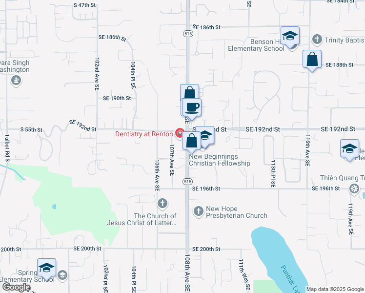 map of restaurants, bars, coffee shops, grocery stores, and more near 19329 108th Avenue Southeast in Renton