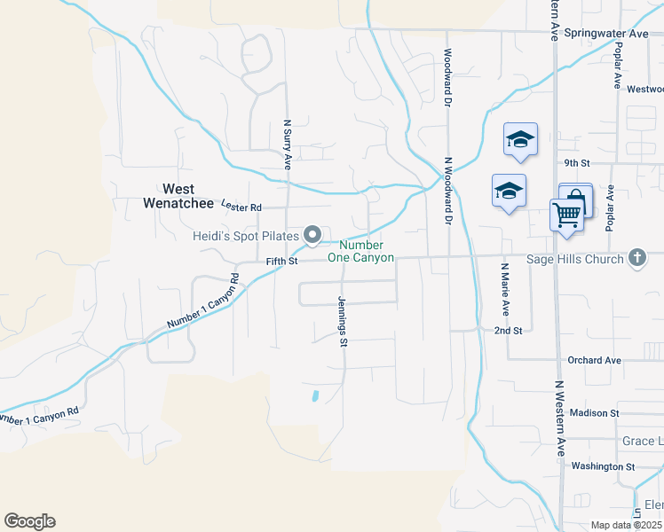map of restaurants, bars, coffee shops, grocery stores, and more near 2228 Ashley Brooke in Wenatchee