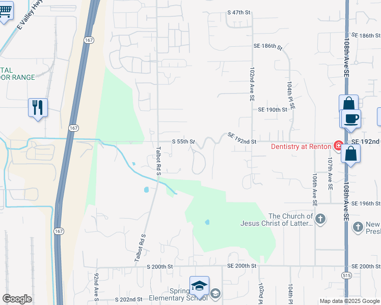 map of restaurants, bars, coffee shops, grocery stores, and more near 19222 98th Avenue South in Renton