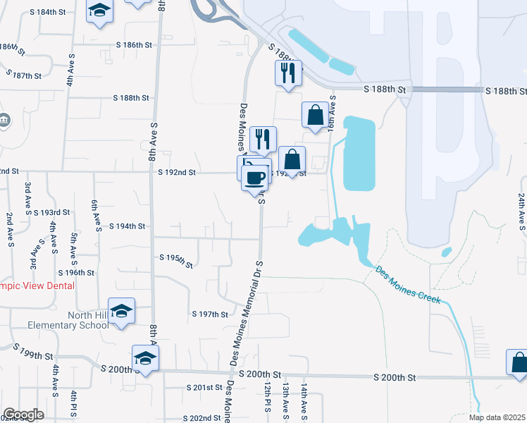 map of restaurants, bars, coffee shops, grocery stores, and more near 19320 Des Moines Memorial Drive in Seattle
