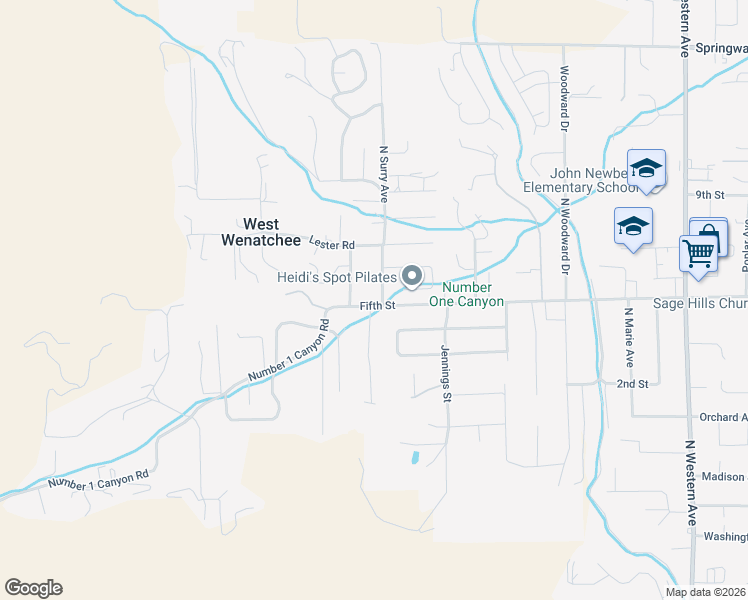 map of restaurants, bars, coffee shops, grocery stores, and more near 2304 Fifth Street in Wenatchee