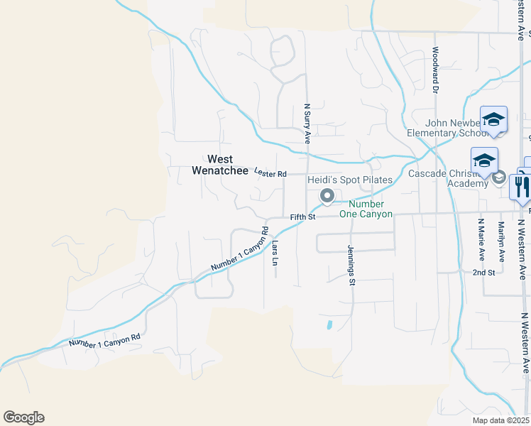 map of restaurants, bars, coffee shops, grocery stores, and more near 2322 Fifth Street in Wenatchee