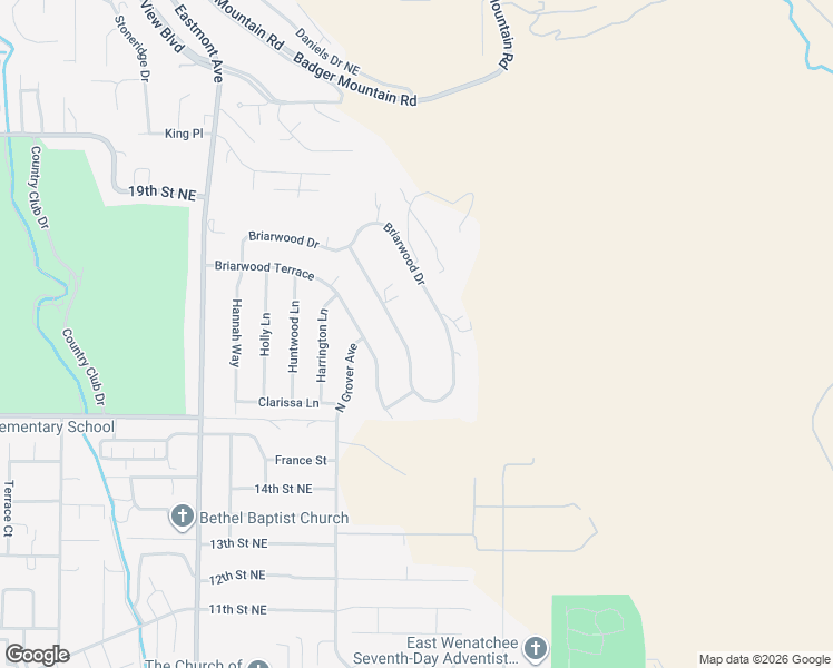 map of restaurants, bars, coffee shops, grocery stores, and more near 845 Briarwood Drive in East Wenatchee