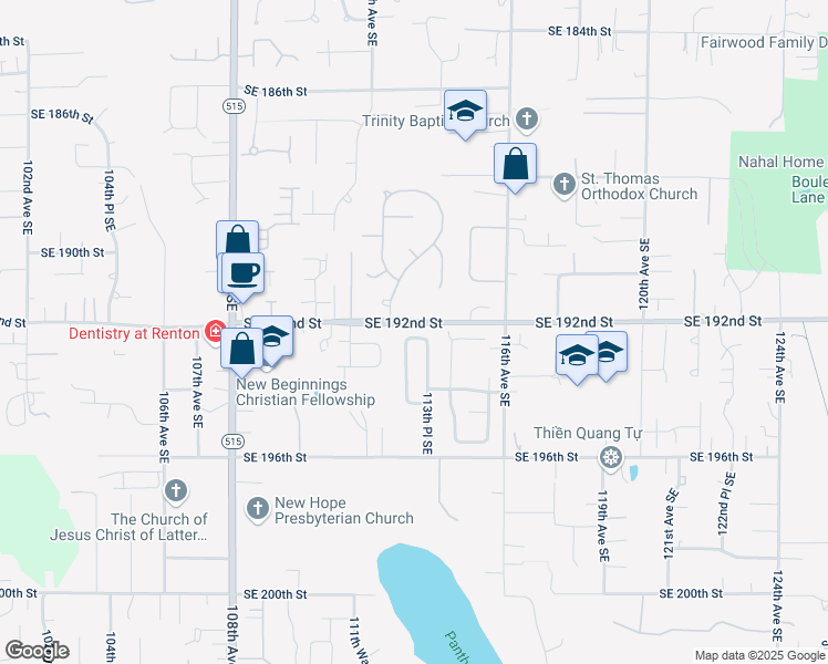 map of restaurants, bars, coffee shops, grocery stores, and more near 11320 Southeast 193rd Place in Kent