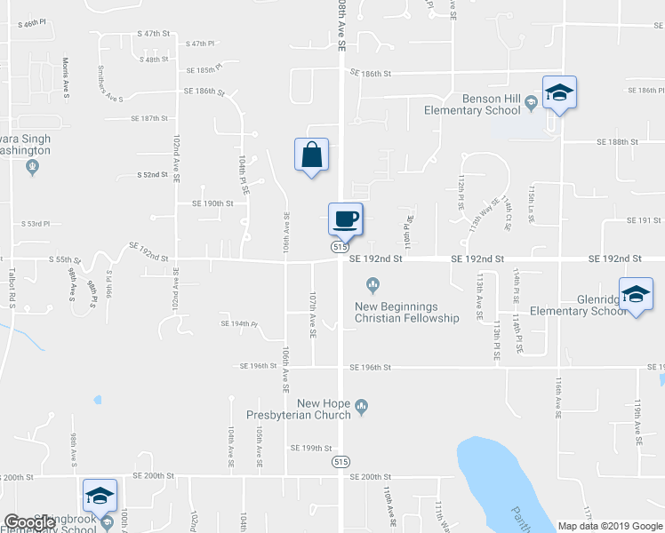 map of restaurants, bars, coffee shops, grocery stores, and more near 19201 108th Avenue Southeast in Renton