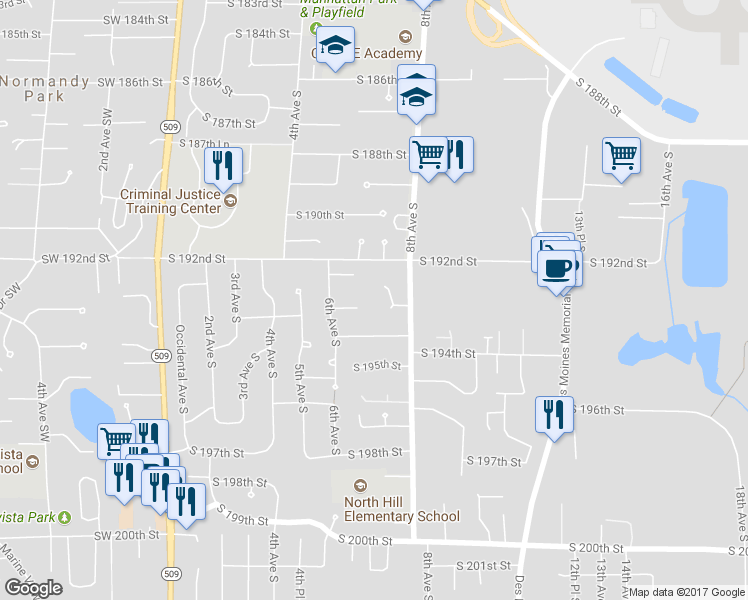 map of restaurants, bars, coffee shops, grocery stores, and more near 626 S 193rd Pl in Des Moines