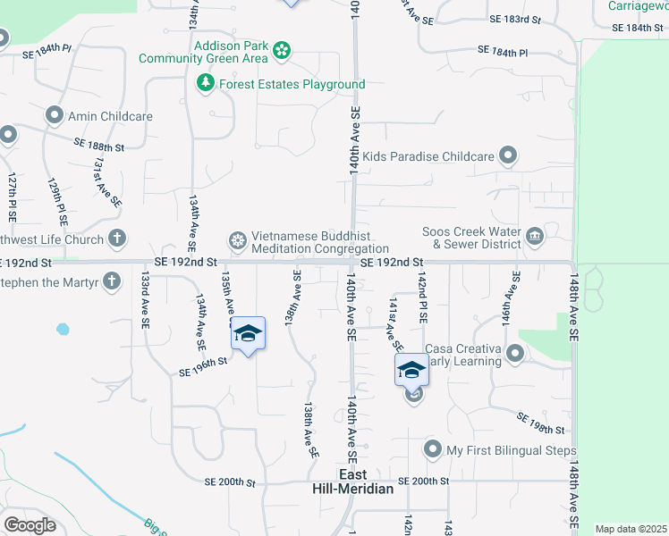map of restaurants, bars, coffee shops, grocery stores, and more near 19201 139th Place Southeast in Renton
