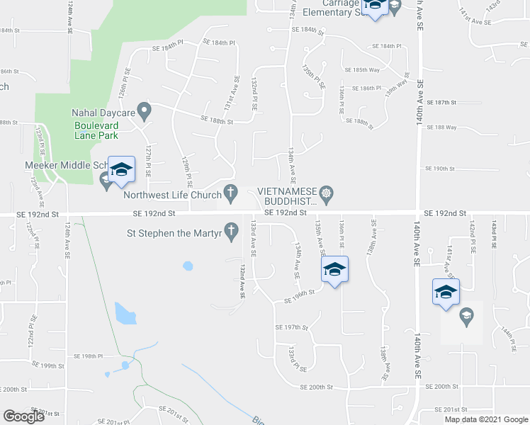map of restaurants, bars, coffee shops, grocery stores, and more near 13246 Southeast 192nd Street in Renton