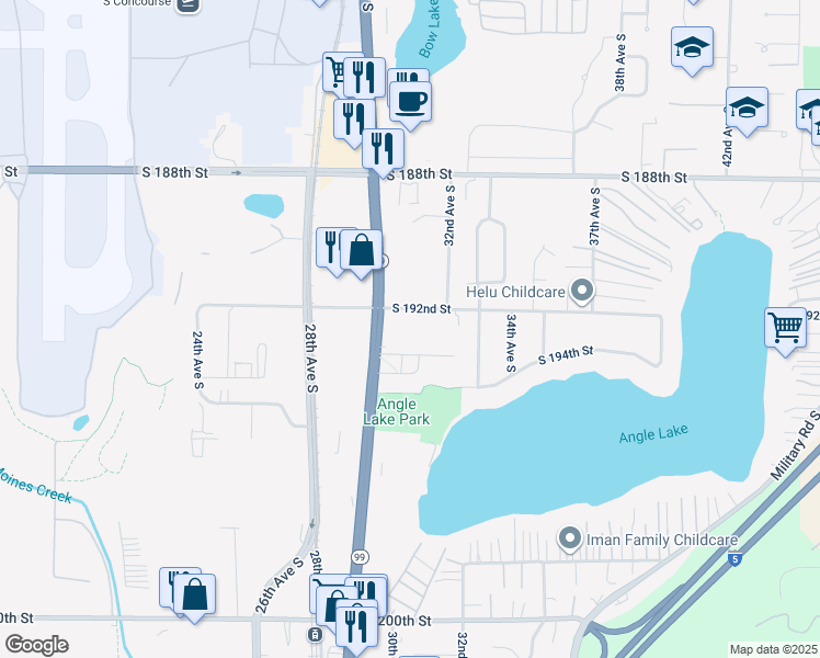 map of restaurants, bars, coffee shops, grocery stores, and more near 3117 South 192nd Street in SeaTac
