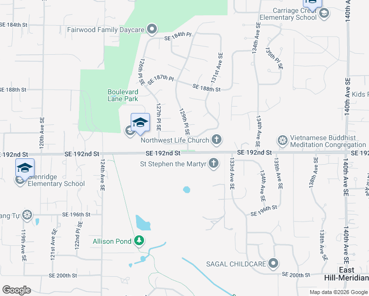 map of restaurants, bars, coffee shops, grocery stores, and more near 12755 Southeast 191st Place in Renton
