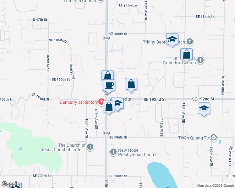map of restaurants, bars, coffee shops, grocery stores, and more near 10819 Southeast 192nd Street in Kent