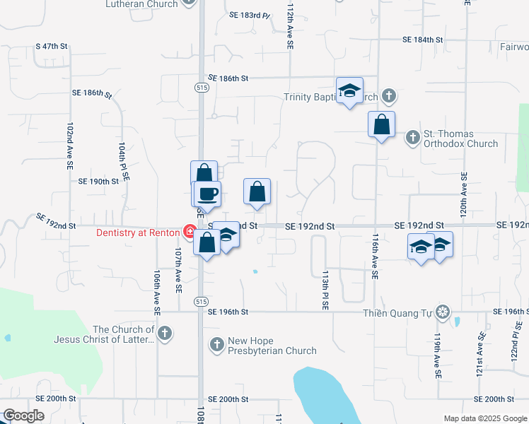 map of restaurants, bars, coffee shops, grocery stores, and more near 19168 110th Place Southeast in Renton