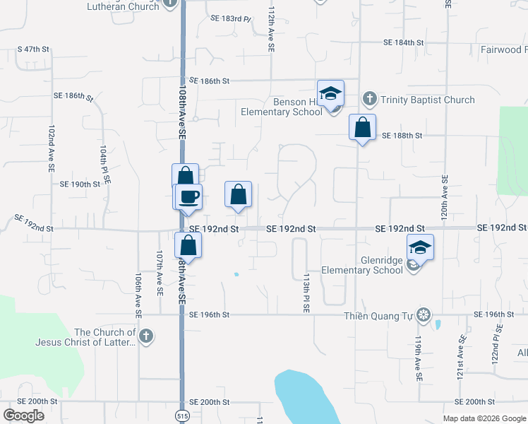 map of restaurants, bars, coffee shops, grocery stores, and more near 19013 112th Place Southeast in Renton