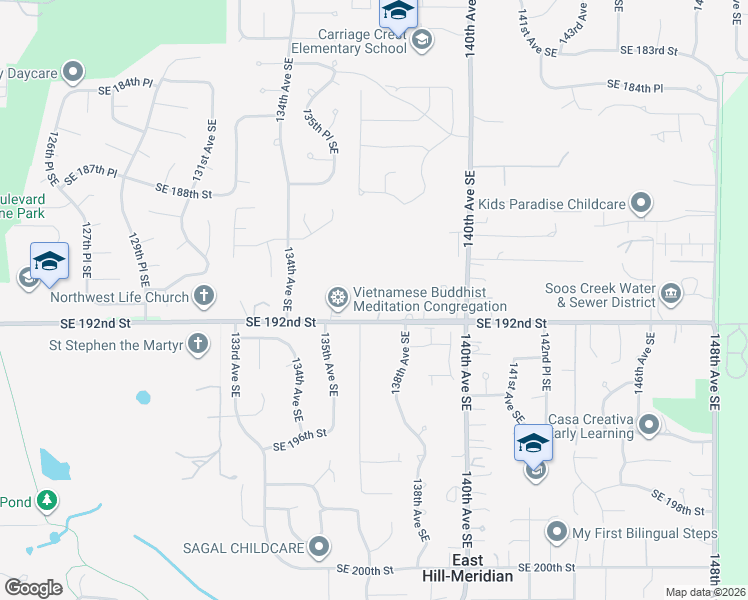 map of restaurants, bars, coffee shops, grocery stores, and more near 13626 Southeast 192nd Street in Renton