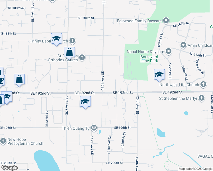 map of restaurants, bars, coffee shops, grocery stores, and more near 19038 120th Avenue Southeast in Renton