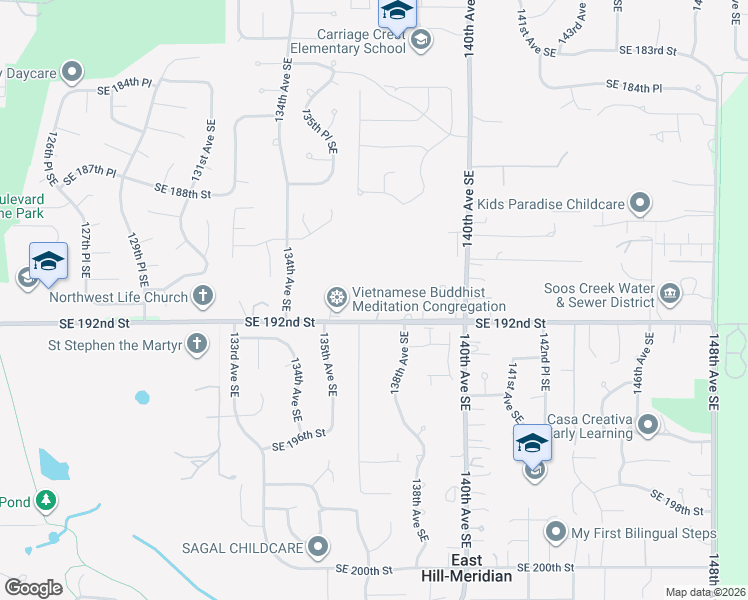 map of restaurants, bars, coffee shops, grocery stores, and more near 13626 Southeast 192nd Street in Renton