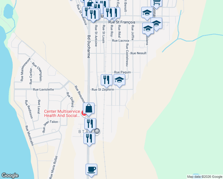 map of restaurants, bars, coffee shops, grocery stores, and more near 811 Rue Roy in La Tuque