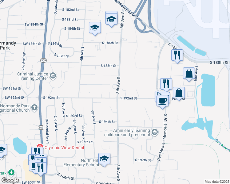 map of restaurants, bars, coffee shops, grocery stores, and more near in SeaTac