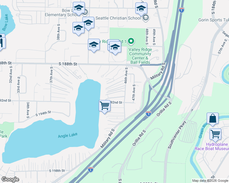 map of restaurants, bars, coffee shops, grocery stores, and more near 4535 South 190th Court in SeaTac
