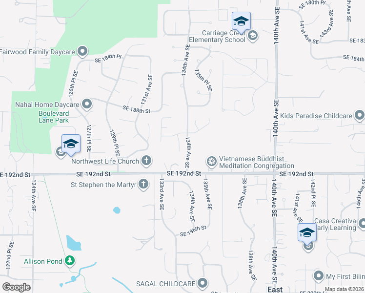 map of restaurants, bars, coffee shops, grocery stores, and more near 18920 133rd Place Southeast in Renton